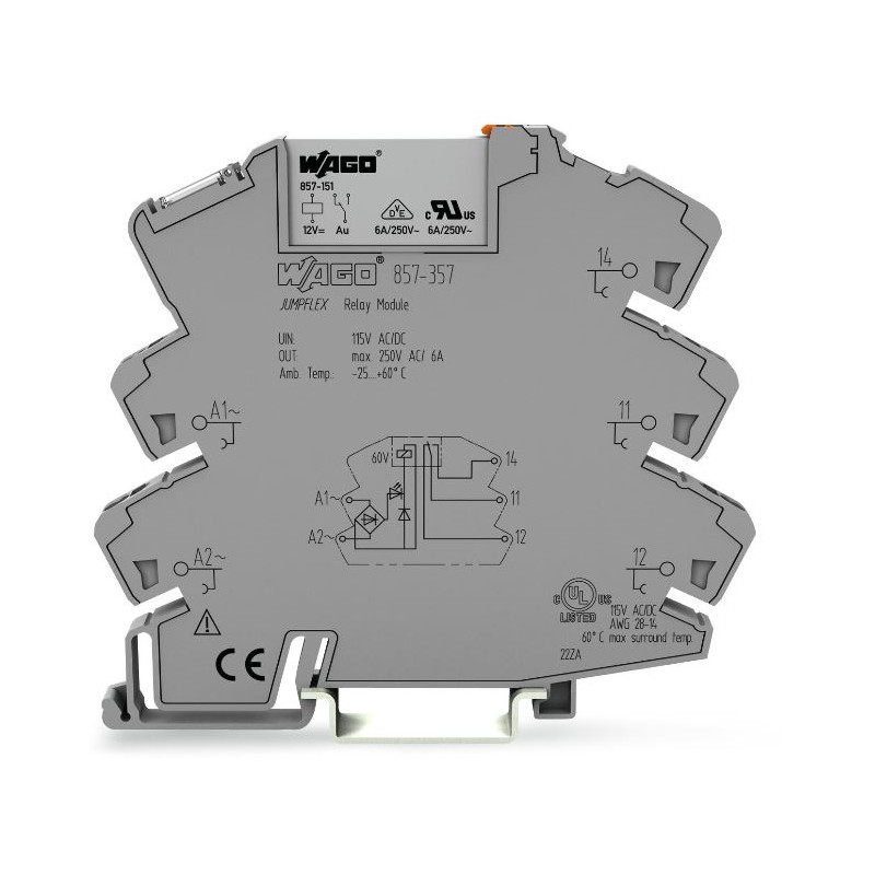 1 pcs - Wago Interface Relay, DIN Rail Mount, 115V ac/dc Coil, 1-Pole