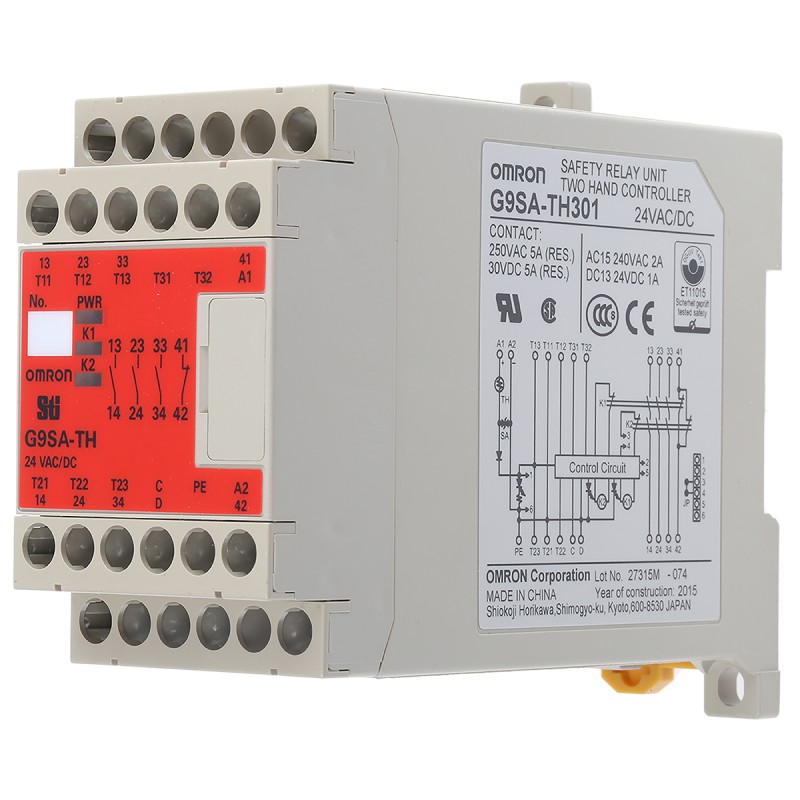 1 pcs - Omron Dual-Channel Two Hand Control Safety Relay, 24V ac/dc, 3 Safety Contacts
