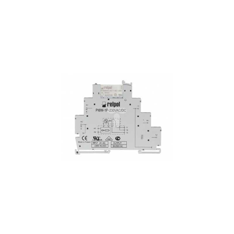 1 pcs - Relpol PIR6W Series Interface Relay, DIN Rail Mount, 230V ac Coil, SPDT, 1-Pole, 6A Load