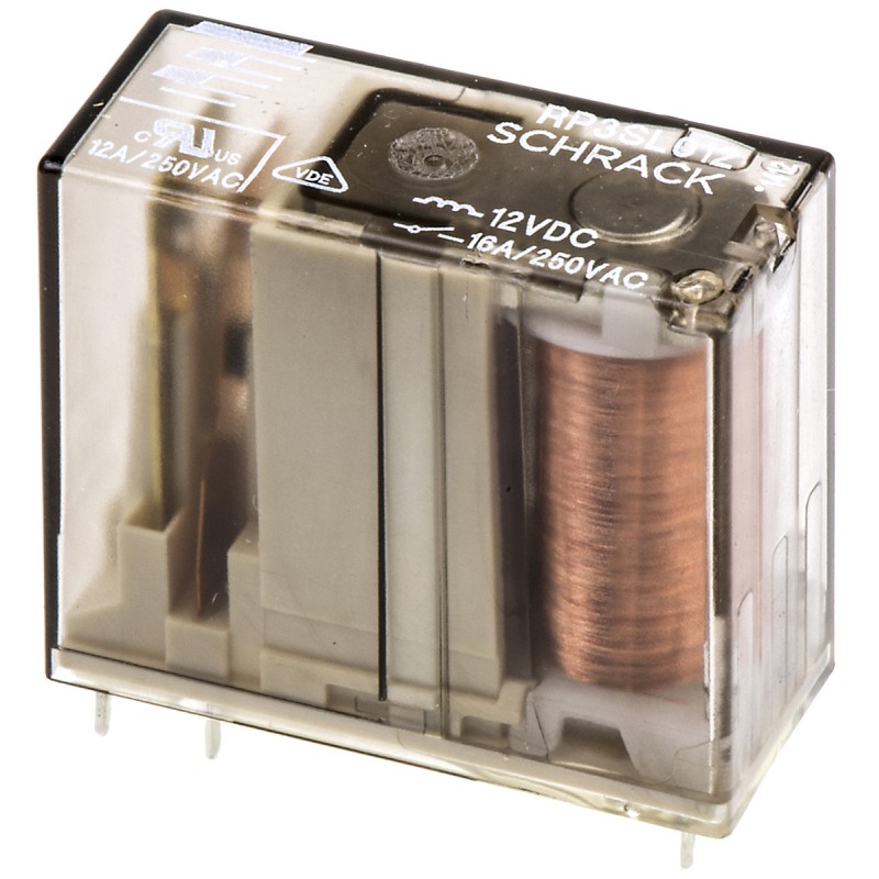 1 pcs - TE Connectivity PCB Mount Non-Latching Relay, 12V dc Coil, 16A Switching Current, SPST