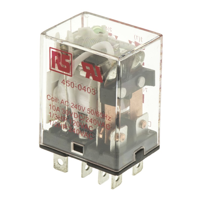 1 pcs - RS PRO Plug In Power Relay, 240V ac Coil, 10A Switching Current, DPDT