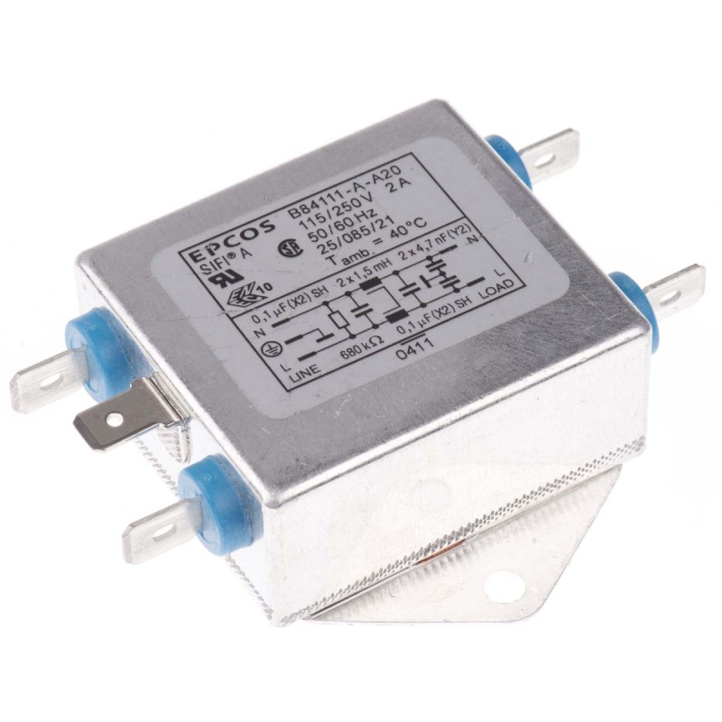 32 pcs - EPCOS, B84111A 2A 250 V ac/dc 60Hz, Flange Mount EMC Filter, Tab, Single Phase