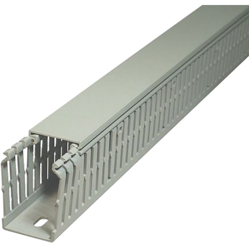 12 pcs - SES Sterling GN-A6/4 LF Grey Slotted Panel Trunking - Open Slot, W40 mm x D80mm, L2m, PVC