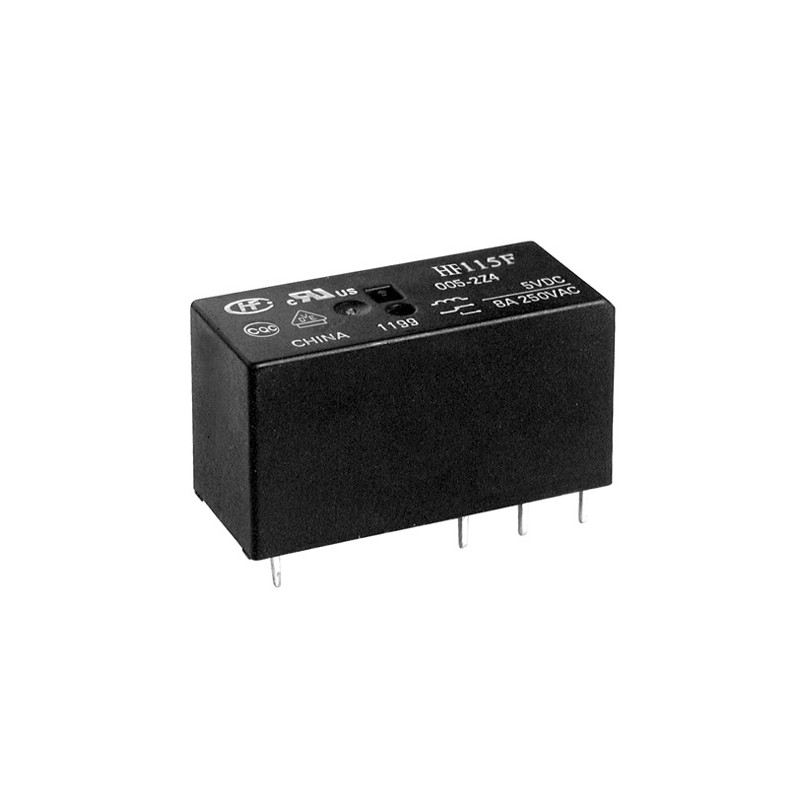 2 pcs - Hongfa Europe GMBH PCB Mount Power Relay, 5V dc Coil, 12A Switching Current, SPST