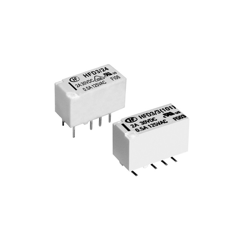 5 pcs - Hongfa Europe GMBH PCB Mount Signal Relay, 3V dc Coil, 2A Switching Current, DPDT