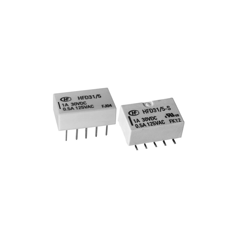 5 pcs - Hongfa Europe GMBH PCB Mount Signal Relay, 24V dc Coil, 2A Switching Current, DPDT