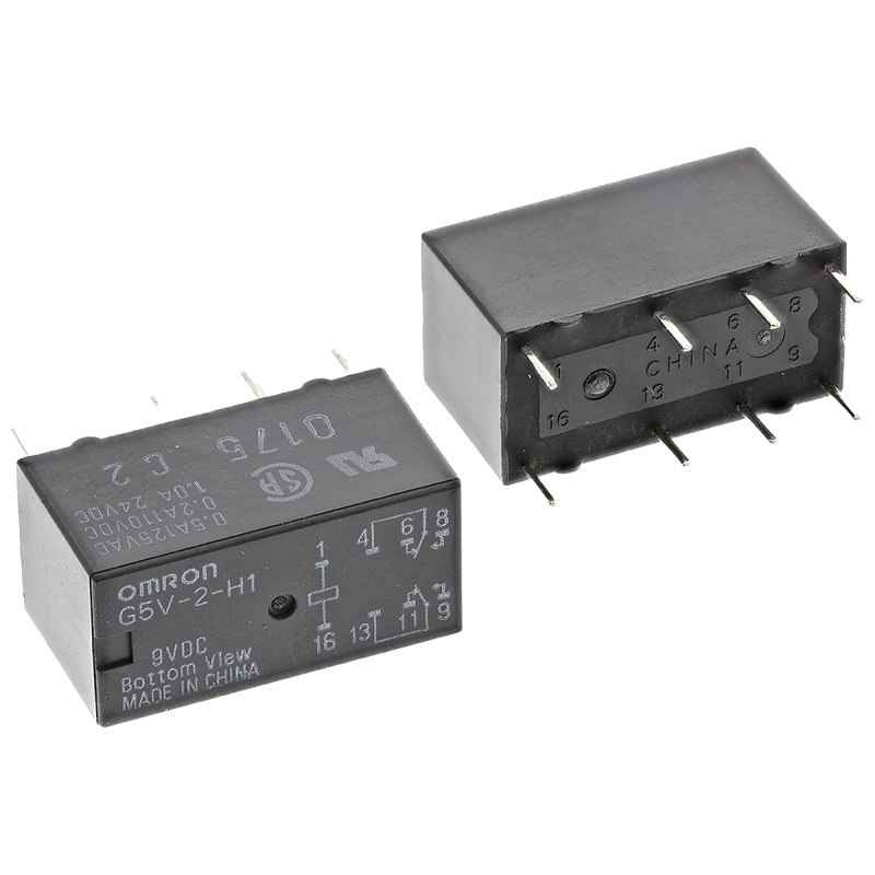 5 pcs - Omron PCB Mount Signal Relay, 9V dc Coil, 1A Switching Current, DPDT