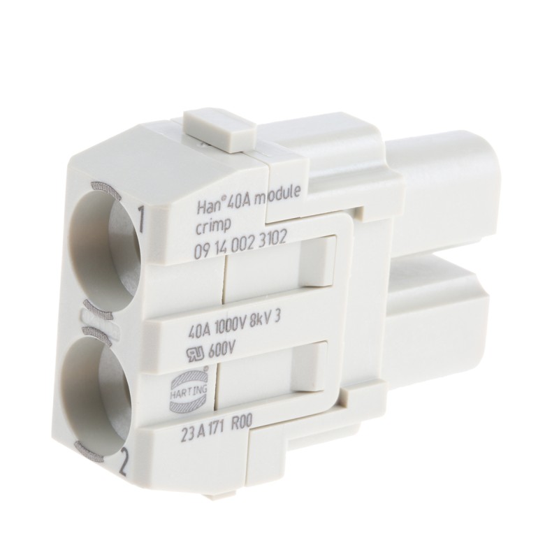 1 pcs - HARTING Heavy Duty Power Connector Module, 40A, Female, Han-Modular Series, 2 Contacts