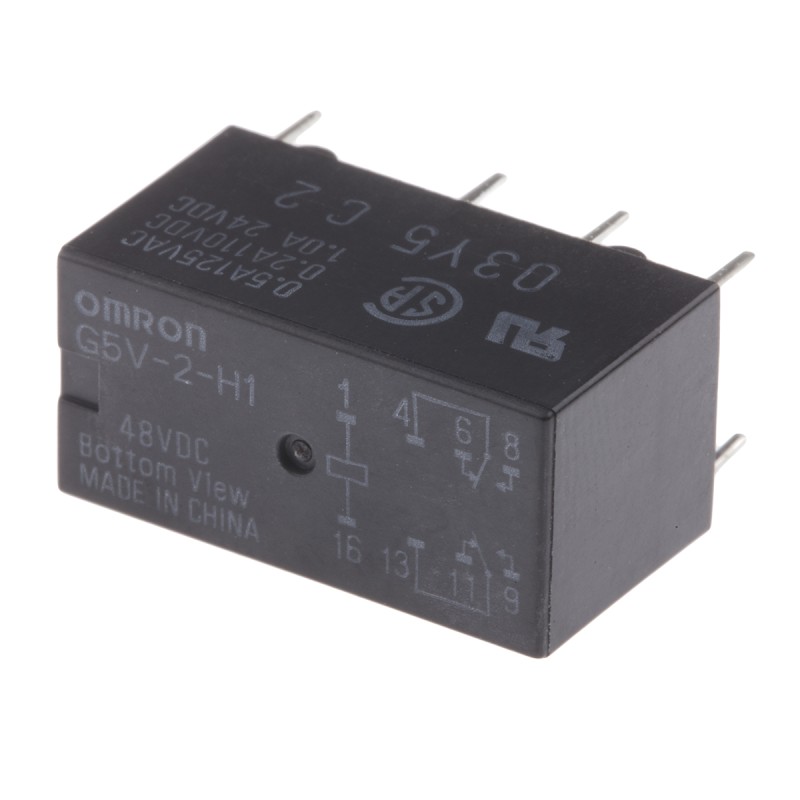 5 pcs - Omron PCB Mount Signal Relay, 48V dc Coil, 1A Switching Current, DPDT