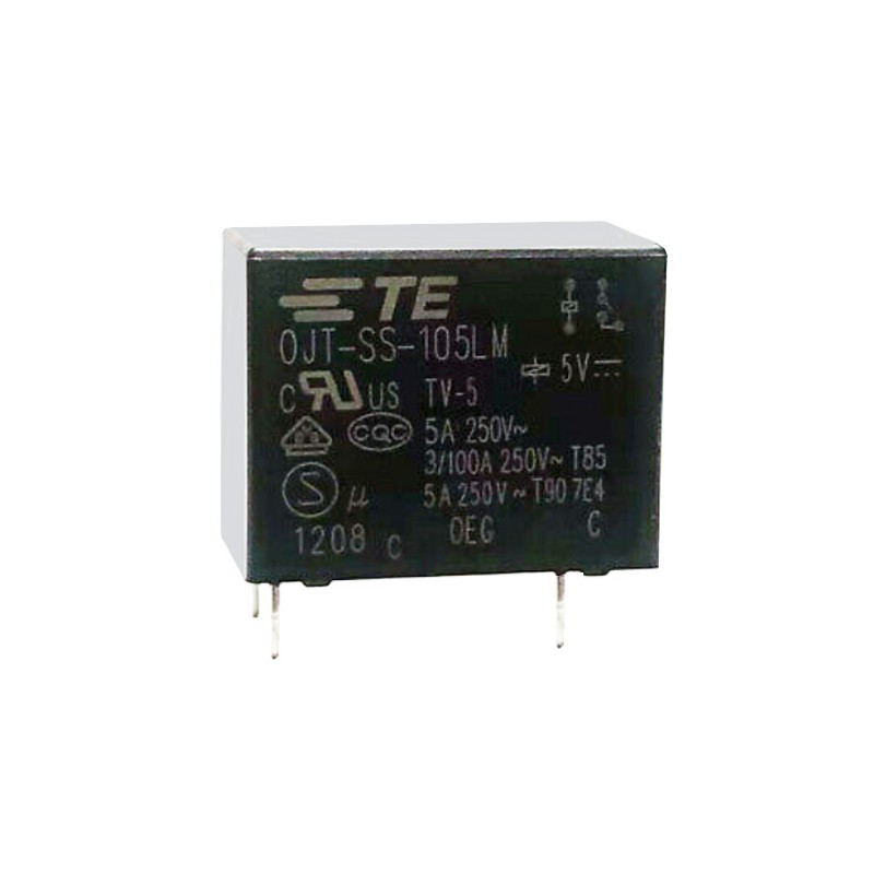 5 pcs - TE Connectivity PCB Mount Power Relay, 5V dc Coil, 5A Switching Current, SPST