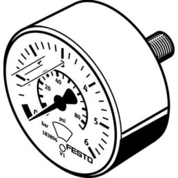 1 pcs - Festo Analogue Pressure Gauge 6bar Back Entry, MA-23-6-R1/8, 0bar min., 183896