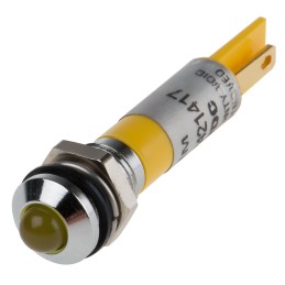 1 pcs - RS PRO Yellow Panel Mount Indicator, 24V dc, 8mm Mounting Hole Size, Faston, Solder Lug Termination, IP67