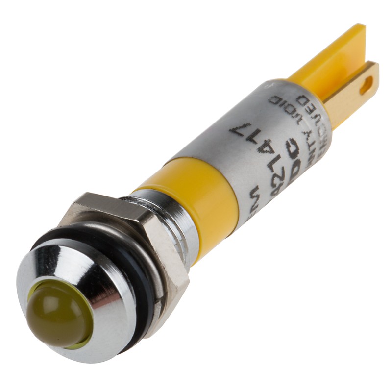 1 pcs - RS PRO Yellow Panel Mount Indicator, 24V dc, 8mm Mounting Hole Size, Faston, Solder Lug Termination, IP67