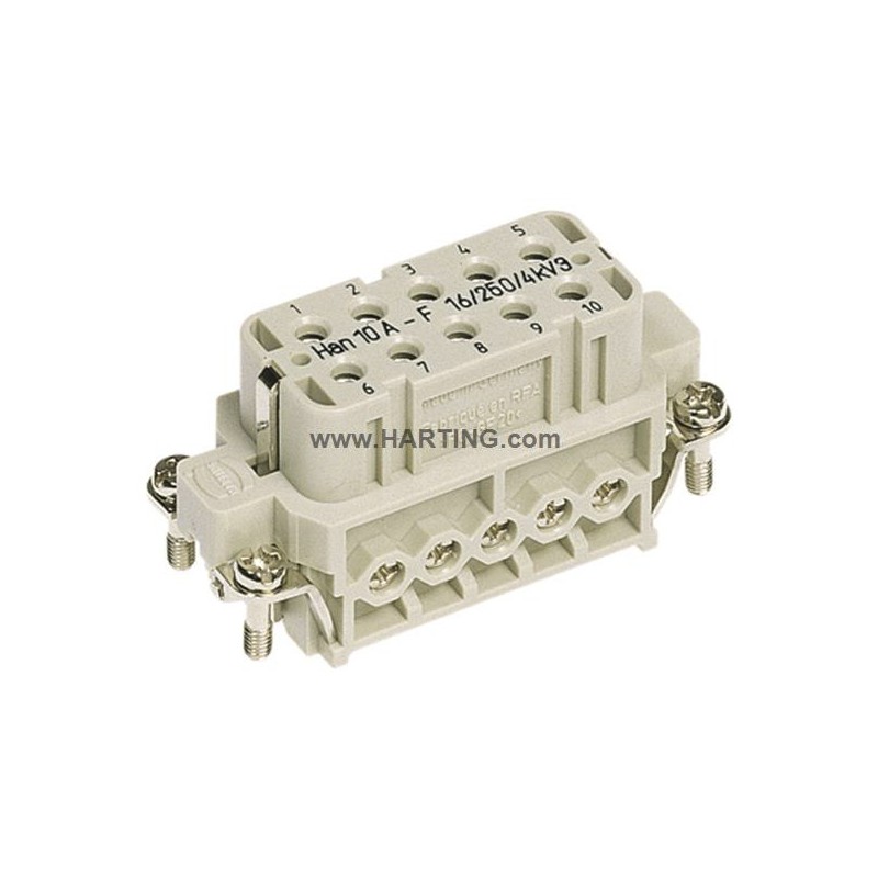 1 pcs - HARTING Heavy Duty Power Connector Insert, 16A, Female, Han A Series, 10 Contacts
