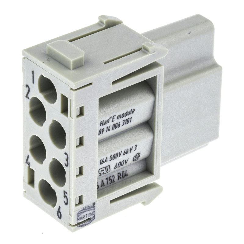 1 pcs - Han-Modular Series Female Module, 6 Way, Han E