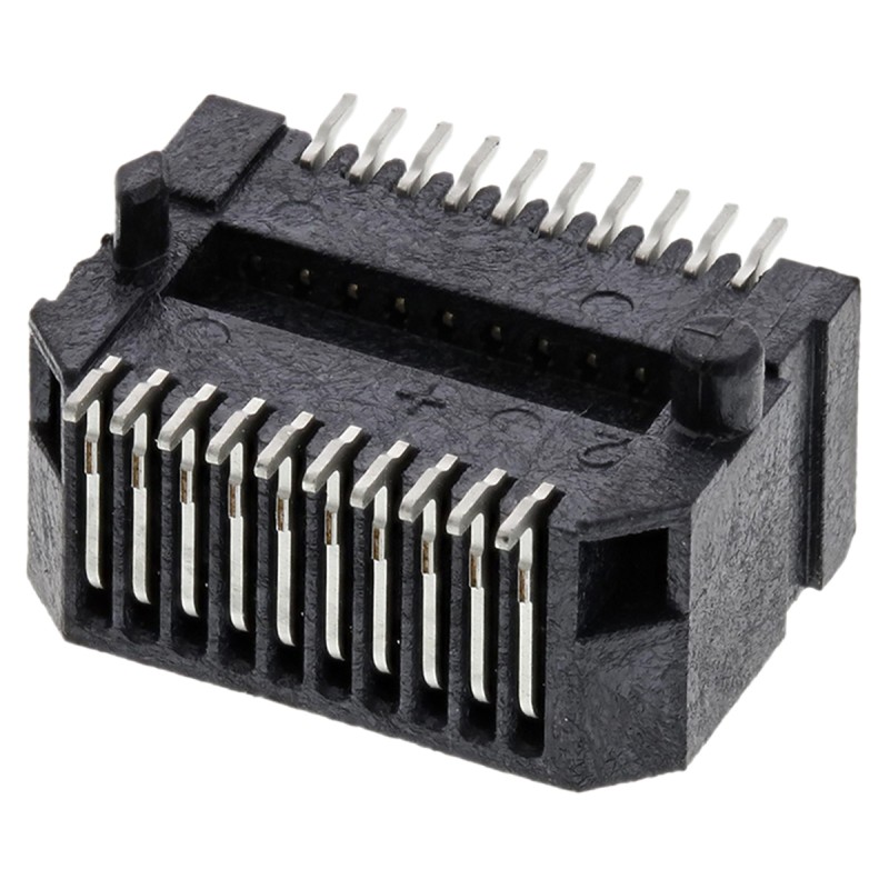 1 pcs - Samtec MECT Series Right Angle Female Edge Connector, Surface Mount, 20-Contacts, 0.8mm Pitch, 2-Row, Solder Terminatio