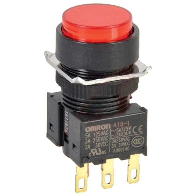 1 pcs - Omron A16 Series Push Button, Panel Mount, 16mm Cutout, SPDT, IP40