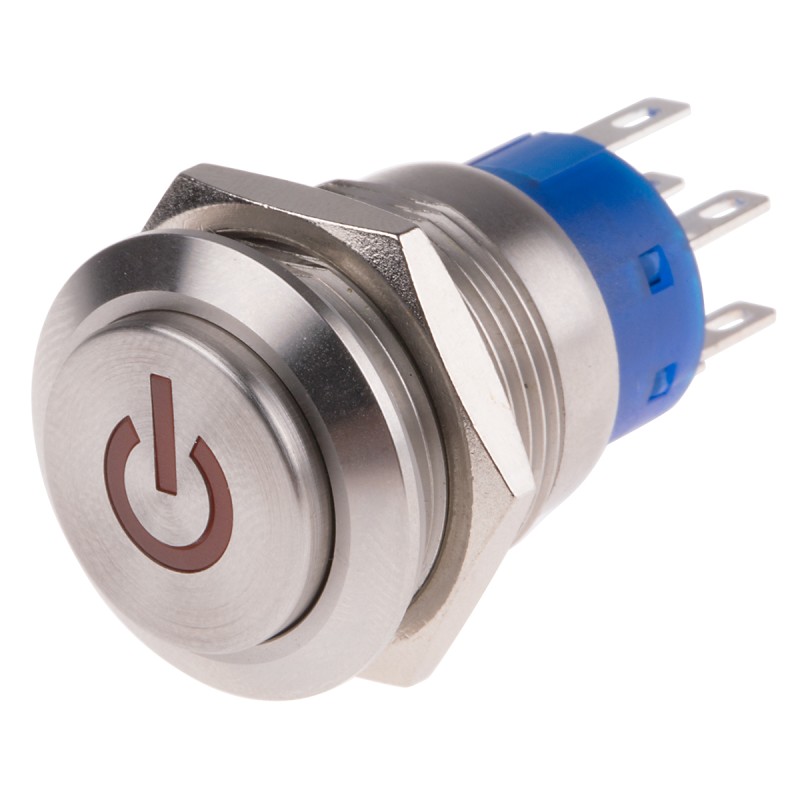 1 pcs - RS PRO Illuminated Push Button Switch, Momentary, Panel Mount, 19mm Cutout, DPDT, Red LED, 250V ac, IP67