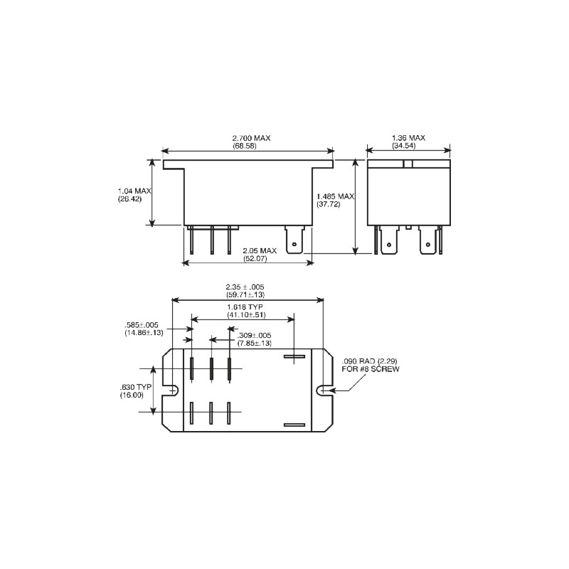 1 pcs - TE Connectivity PCB Mount Power Relay, 12V dc Coil, 30A Switching Current, DPST