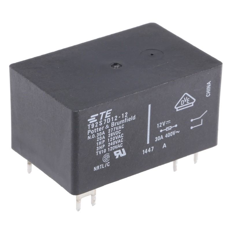 25 pcs - TE Connectivity PCB Mount Power Relay, 12V dc Coil, 30A Switching Current, DPST