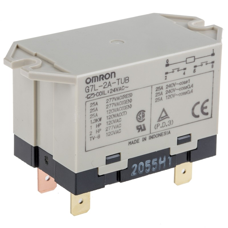 25 pcs - Omron Panel Mount Power Relay, 24V ac Coil, 25A Switching Current, DPST