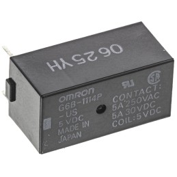 25 pcs - Omron PCB Mount Power Relay, 5V dc Coil, 5A Switching Current, SPST