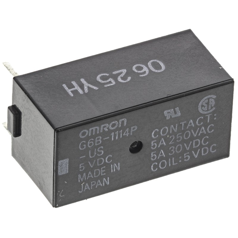 25 pcs - Omron PCB Mount Power Relay, 5V dc Coil, 5A Switching Current, SPST