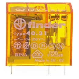 25 pcs - Finder PCB Mount Power Relay, 12V ac Coil, 10A Switching Current, SPDT