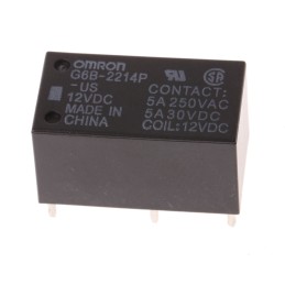 25 pcs - Omron PCB Mount Power Relay, 12V dc Coil, 5A Switching Current, DPST