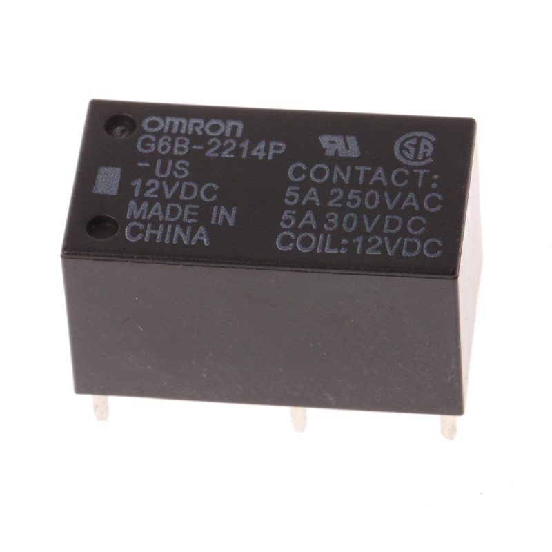25 pcs - Omron PCB Mount Power Relay, 12V dc Coil, 5A Switching Current, DPST