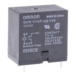 25 pcs - Omron PCB Mount Power Relay, 12V dc Coil, 15A Switching Current, SPST