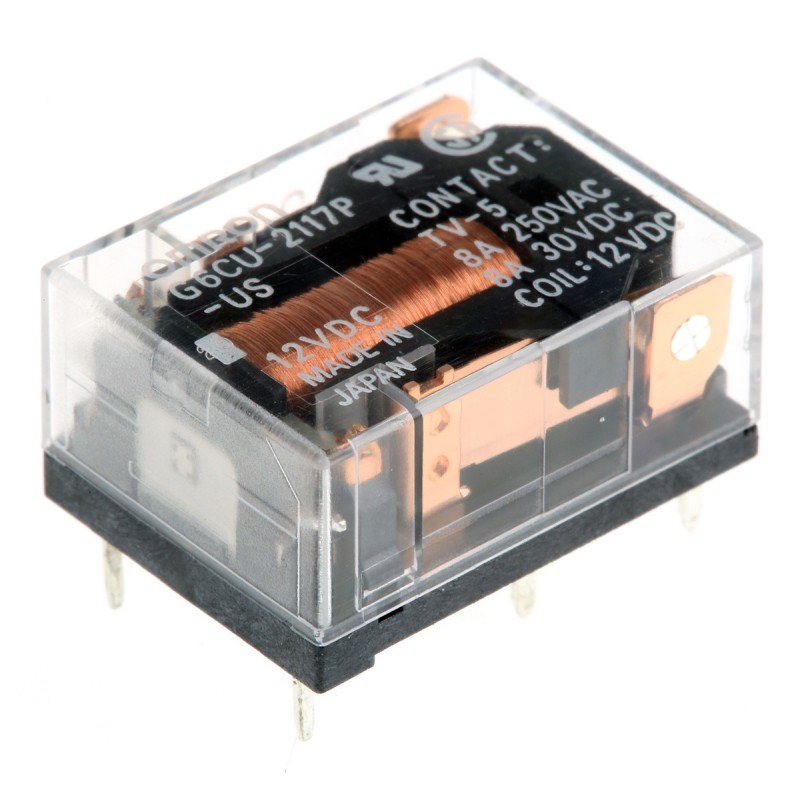 1 pcs - Omron PCB Mount Latching Power Relay, 12V dc Coil, 8A Switching Current, SPDT