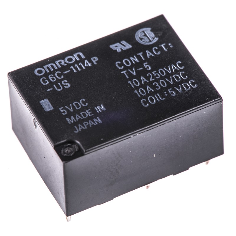 25 pcs - Omron PCB Mount Power Relay, 5V dc Coil, 10A Switching Current, SPST