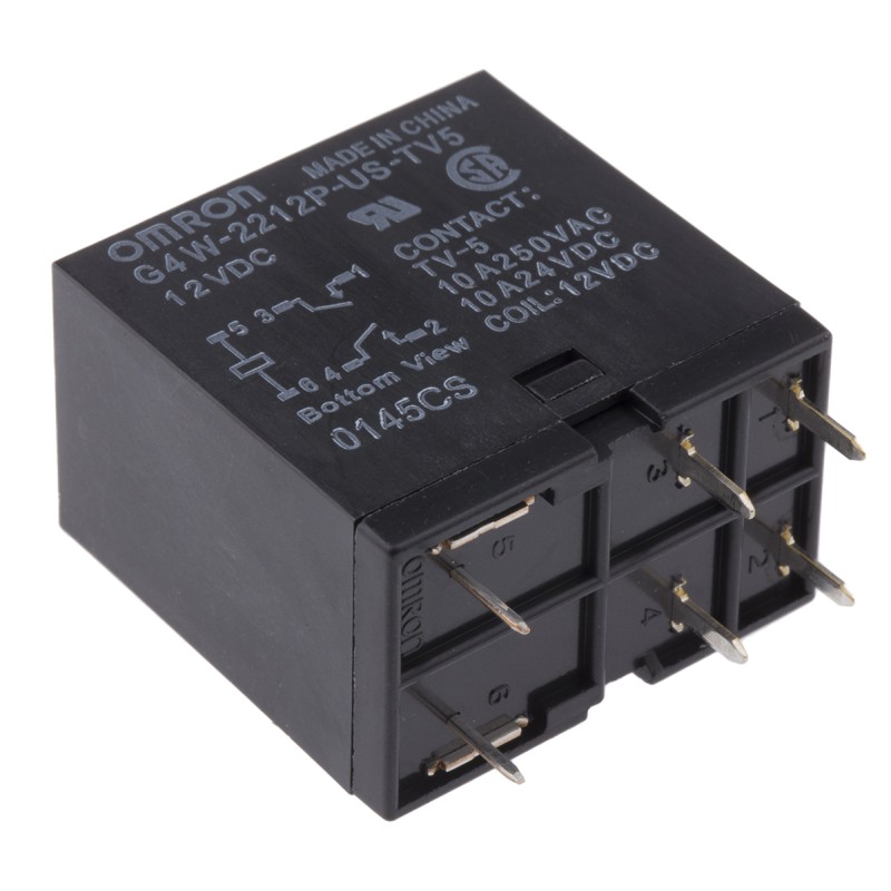 25 pcs - Omron PCB Mount Power Relay, 12V dc Coil, 10A Switching Current, DPST