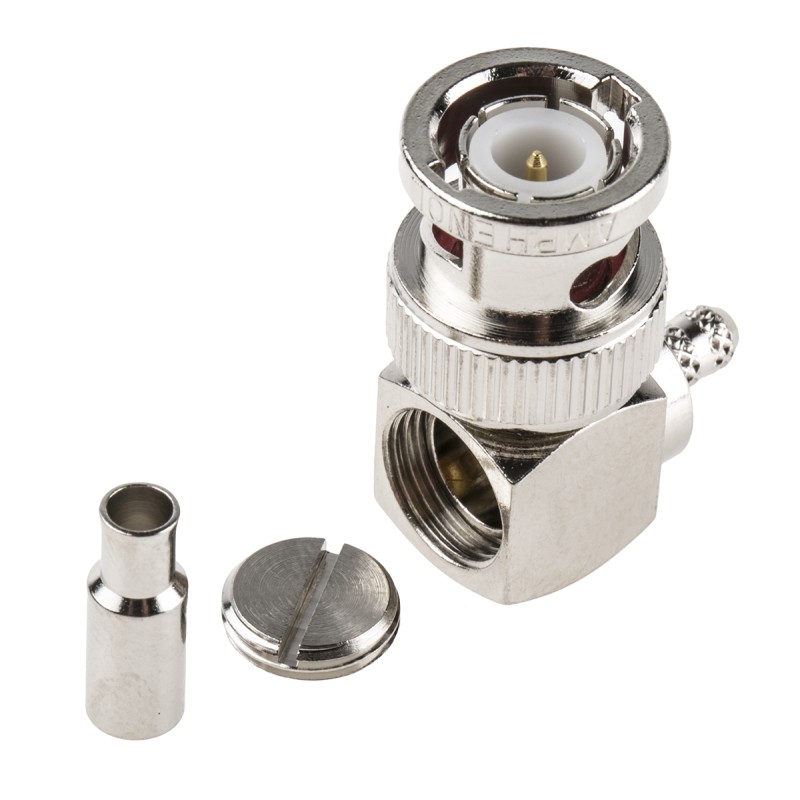 1 pcs - Amphenol, Plug Cable Mount BNC Connector, 50Ω, Crimp Termination, Right Angle Body