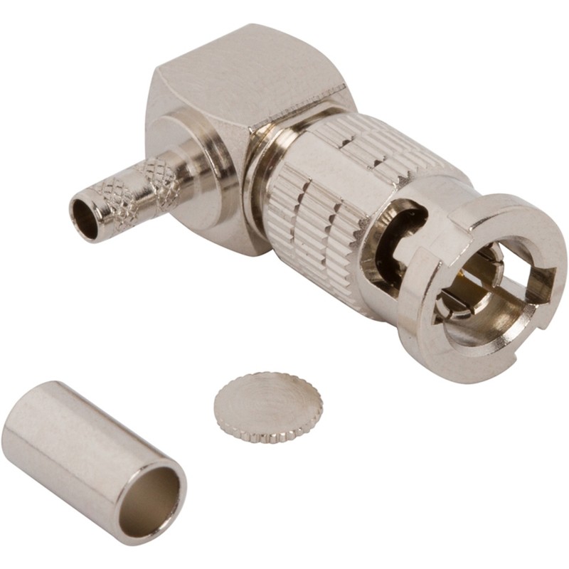 1 pcs - Amphenol RF HD-BNC Series Plug Cable Mount HD-BNC Connector, Crimp Termination, Right Angle Body