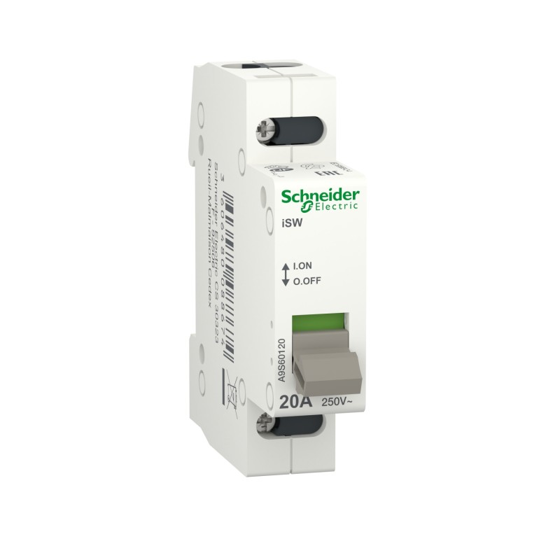 1 pcs - Schneider Electric 1P Pole DIN Rail Isolator Switch - 20A Maximum Current, IP40