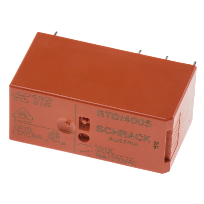1 pcs - TE Connectivity PCB Mount Power Relay, 5V dc Coil, 16A Switching Current, SPDT