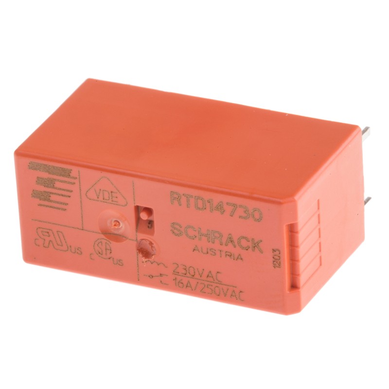 25 pcs - TE Connectivity PCB Mount Power Relay, 230V ac Coil, 16A Switching Current, SPDT