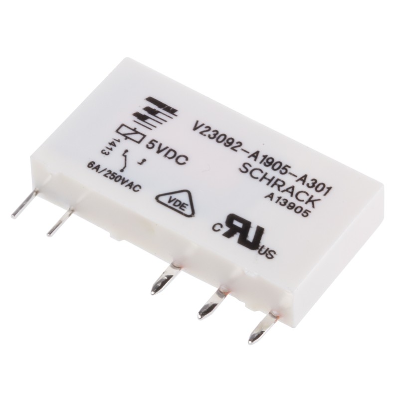 1 pcs - TE Connectivity PCB Mount Power Relay, 5V dc Coil, 6A Switching Current, SPDT