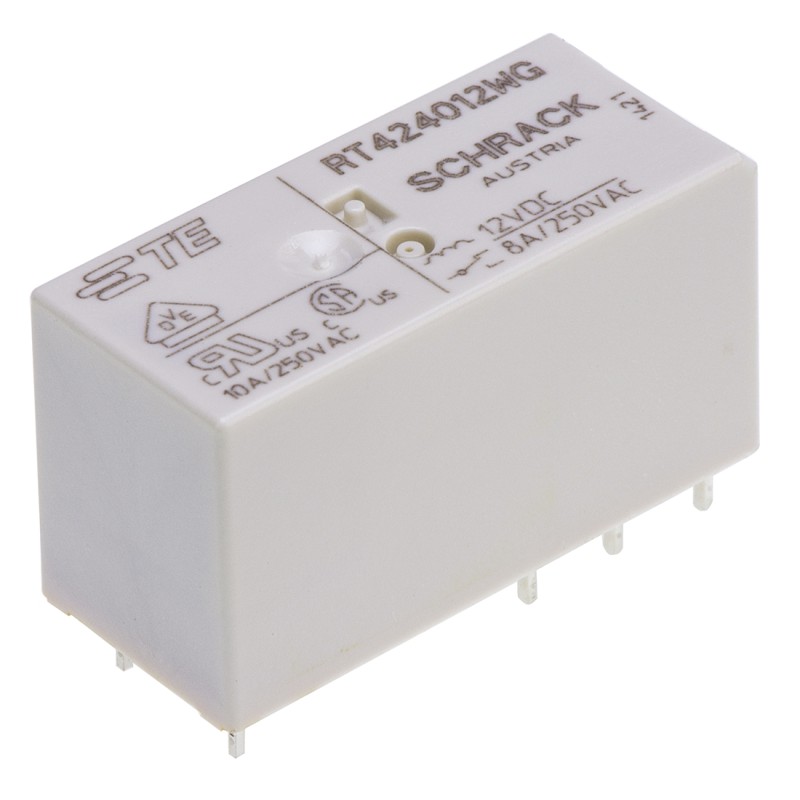 1 pcs - TE Connectivity PCB Mount Power Relay, 12V dc Coil, 8A Switching Current, DPDT