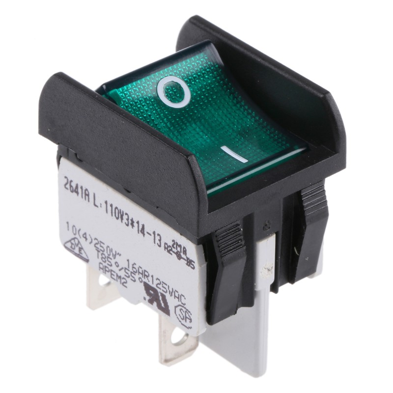 1 pcs - APEM Illuminated DPST, On-None-Off Rocker Switch Panel Mount