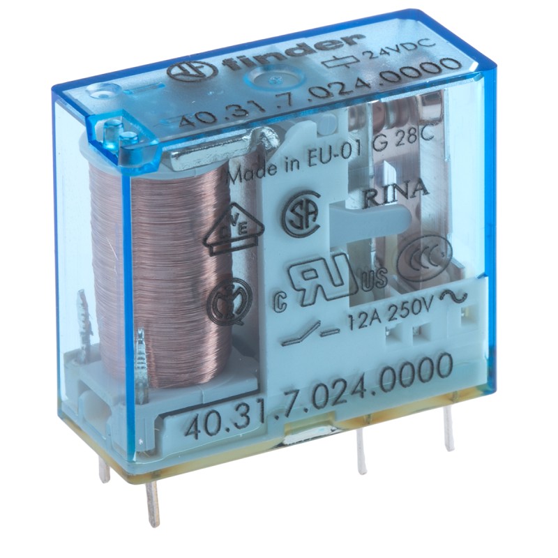 1 pcs - Finder PCB Mount Power Relay, 24V dc Coil, 10A Switching Current, SPDT