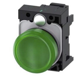 1 pcs - Siemens, 3SU1, Panel Mount Green LED Indicator, 22mm Cutout, Round, 24V ac/dc