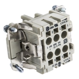 1 pcs - HARTING Heavy Duty Power Connector Insert, 10A, Female, Han ES Series, 6 Contacts