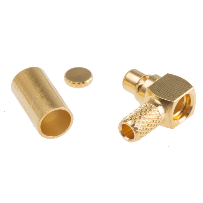 1 pcs - Telegartner, Plug Cable Mount MMCX Connector, 50Ω, Crimp Termination, Right Angle Body