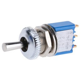 1 pcs - APEM Toggle Switch, Panel Mount, (On)-Off-(On), SPDT, Solder Terminal, 24V dc