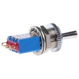 1 pcs - APEM Toggle Switch, Panel Mount, (On)-Off-(On), SPDT, Solder Terminal, 24V dc