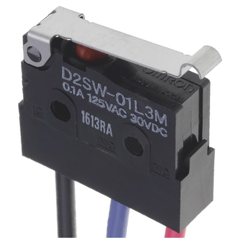 1 pcs - Omron Simulated Roller Lever Micro Switch, Pre-wired Terminal, 3 A @ 30 V dc, SPST, IP67