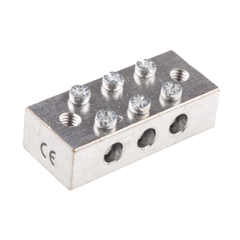 1 pcs - RS PRO 3-Way CE (BS EN 60998) Earth Block, 0 - 16 AWG Wire, Screw Down, Brass Housing
